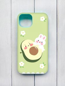 Матовий чохол з бірюзовими боками на iPhone 15 :: Авокадо і зайченя (принт 311)