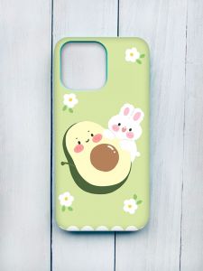 Матовий чохол з бірюзовими боками на iPhone 15 Pro Max :: Авокадо і зайченя (принт 311)