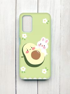 Матовий чохол з бірюзовими боками на Xiaomi Redmi 9T :: Авокадо і зайченя (принт 311)