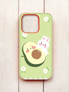 Матовий чохол з червоними боками на iPhone 15 Pro :: Авокадо і зайченя (принт 311)