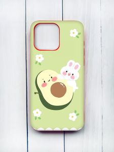 Матовий чохол з червоними боками на iPhone 15 Pro Max :: Авокадо і зайченя (принт 311)