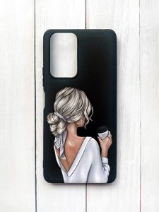 Матовий чохол на Xiaomi Redmi Note 10 Pro/10 Pro Max Чорний :: Дівчина з латте (принт 227)