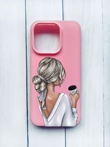 Матовий чохол на iPhone 15 Pro Рожевий :: Дівчина з латте (принт 227)
