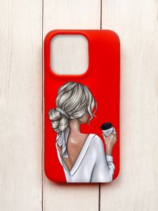 Матовий чохол на iPhone 15 Pro Червоний :: Дівчина з латте (принт 227)