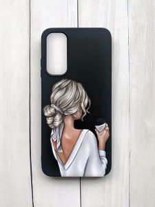 Матовий чохол на Samsung Galaxy A05s (A057) Чорний :: Дівчина з латте (принт 227)