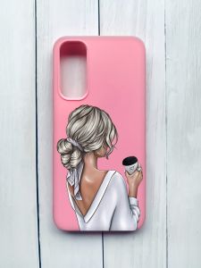 Матовий чохол на Samsung Galaxy A05s (A057) Рожевий :: Дівчина з латте (принт 227)