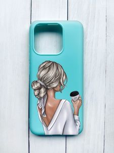 Матовий чохол на Xiaomi Redmi 12C Бірюзовий :: Дівчина з латте (принт 227)