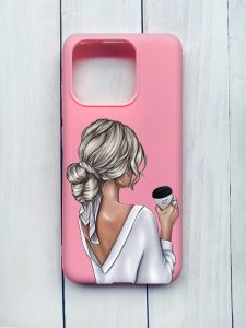 Матовий чохол на Xiaomi Redmi 12C Рожевий :: Дівчина з латте (принт 227)