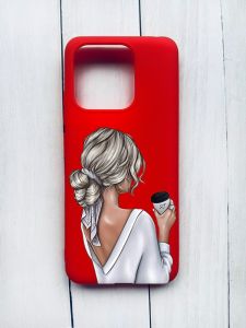 Матовий чохол на Xiaomi Redmi 12C Червоний :: Дівчина з латте (принт 227)