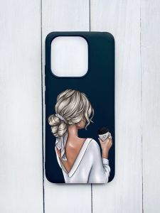 Матовий чохол на Xiaomi Redmi 12C Чорний :: Дівчина з латте (принт 227)