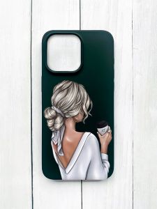 Матовий чохол на iPhone 15 Pro Max Чорний :: Дівчина з латте (принт 227)