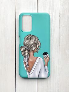 Матовий чохол на Xiaomi Redmi 9T Бірюзовий :: Дівчина з латте (принт 227)