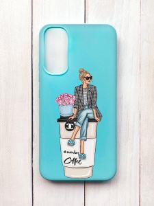 Матовий чохол на Samsung A34 5G Бірюзовий :: Дівчина на каві (принт 228)