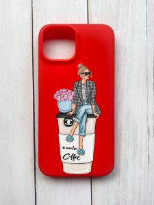 Матовий чохол на iPhone 15 Червоний :: Дівчина на каві (принт 228)