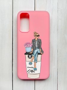 Матовий чохол на Samsung Galaxy A14 5G Рожевий :: Дівчина на каві (принт 228)
