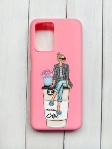 Матовий чохол на Xiaomi Redmi 10 Рожевий :: Дівчина на каві (принт 228)