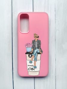 Матовий чохол на Samsung Galaxy A05s (A057) Рожевий :: Дівчина на каві (принт 228)