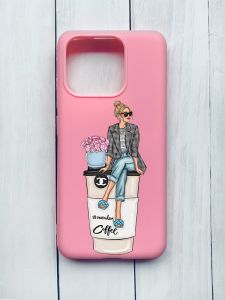 Матовий чохол на Xiaomi Redmi 12C Рожевий :: Дівчина на каві (принт 228)