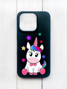 Матовий чохол на iPhone 15 Pro Чорний :: Єдиноріг (принт 102)