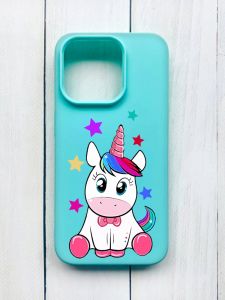 Матовий чохол на iPhone 15 Pro Бірюзовий :: Єдиноріг (принт 102)