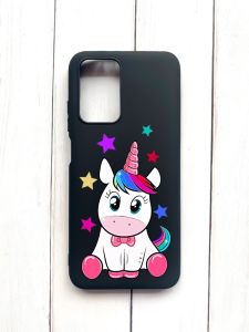 Матовий чохол на Xiaomi Redmi 10 Чорний :: Єдиноріг (принт 102)
