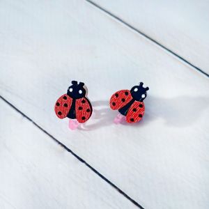 Дитячі сережки кліпси Божа корівка (принт k_014)