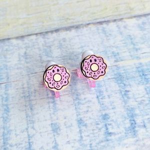 Дитячі сережки кліпси Пончик донат (принт k_019)