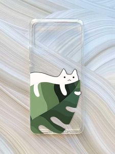 Прозорий чохол на Motorola Moto G72 :: Кіт на листку (принт 367)