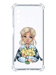 Чохол з потовщеними кутами на Samsung Galaxy S24 :: Дівчина з тюльпанами (принт 23)