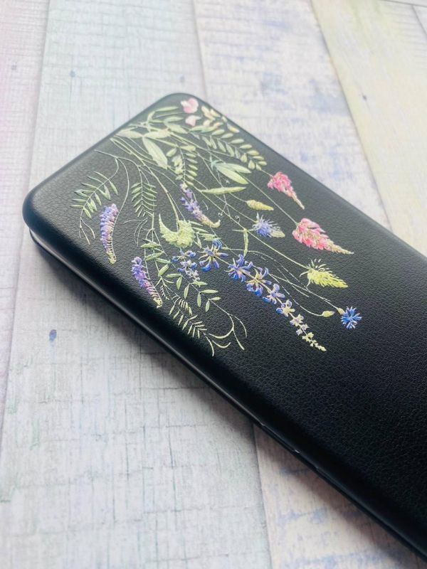 Чохол-книжка з малюнком для Samsung Galaxy A02/A022 (2021) Чорний :: Квіткова ідилія (принт 382)