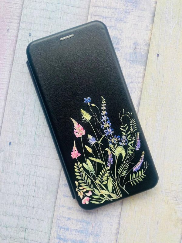 Чохол-книжка з малюнком для Samsung Galaxy A02/A022 (2021) Чорний :: Квіткова ідилія (принт 382)