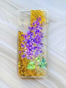 Чохол з плаваючими блискітками на Samsung Galaxy A05s (A057) Золотий :: Гілочка бузку (принт 280)