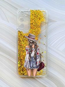 Чохол з плаваючими блискітками на Samsung Galaxy A05s (A057) Золотий :: Дівчина в капелюшку (принт 8)
