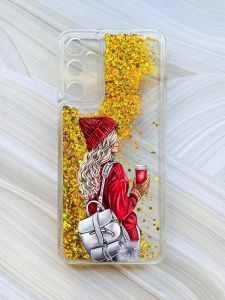 Чохол з плаваючими блискітками на Samsung Galaxy A05s (A057) Золотий :: Дівчина з рюкзаком (принт 9)
