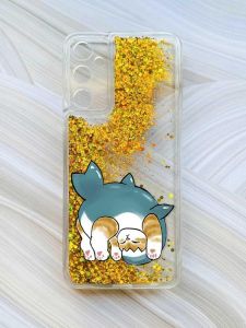 Чохол з плаваючими блискітками на Samsung Galaxy A05s (A057) Золотий :: Котик акула (принт 378)