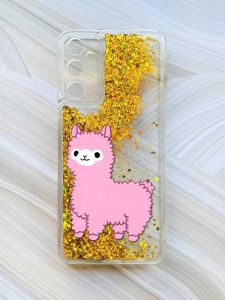 Чохол з плаваючими блискітками на Samsung Galaxy A05s (A057) Золотий :: Лама рожева (принт 100)