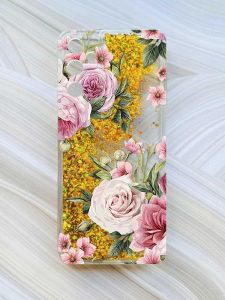 Чохол з плаваючими блискітками на Samsung Galaxy A05s (A057) Золотий :: Рожеві квіти (принт 287)