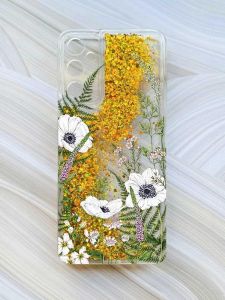 Чохол з плаваючими блискітками на Samsung Galaxy A05s (A057) Золотий :: Квіти польові (принт 363)