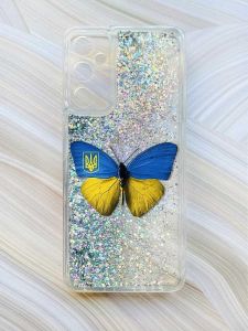 Чохол з плаваючими блискітками на Samsung Galaxy A05s (A057) Сріблястий :: Метелик Україна (принт 255)