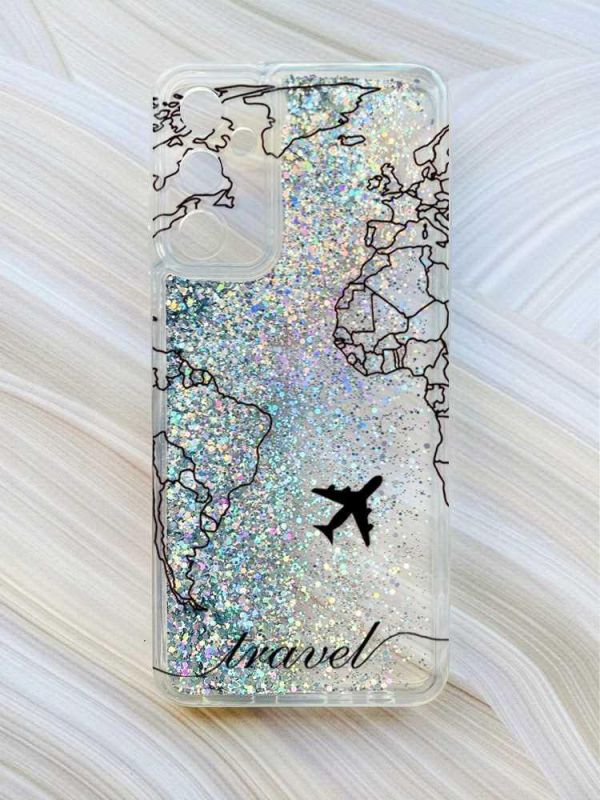 Чохол з плаваючими блискітками на Samsung Galaxy A05s (A057) Сріблястий :: Карта. Контур (принт 330)