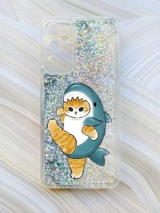 Чохол з плаваючими блискітками на Samsung Galaxy A05s (A057) Сріблястий :: Котик акула (принт 380)