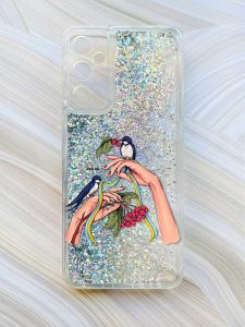 Чохол з плаваючими блискітками на Samsung Galaxy A05s (A057) Сріблястий :: Ластівки (принт 15)