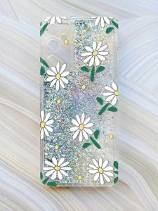 Чохол з плаваючими блискітками на Samsung Galaxy A05s (A057) Сріблястий :: Ромашки (принт 368)