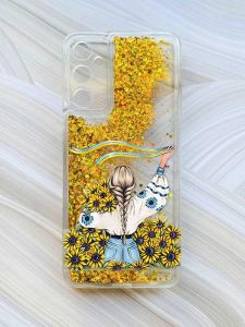 Чохол з плаваючими блискітками на Samsung Galaxy A14 5G Золотий :: Дівчина зі стрічкою (принт 25)