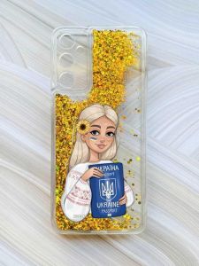 Чохол з плаваючими блискітками на Samsung Galaxy A14 5G Золотий :: Дівчина з паспортом (принт 13)