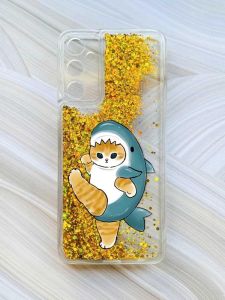 Чохол з плаваючими блискітками на Samsung Galaxy A14 5G Золотий :: Котик акула (принт 380)