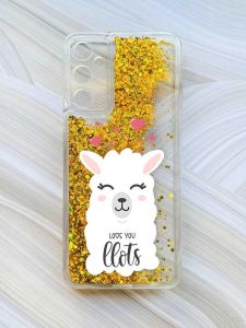 Чохол з плаваючими блискітками на Samsung Galaxy A14 5G Золотий :: Лама (принт 94)