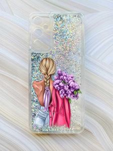 Чохол з плаваючими блискітками на Samsung Galaxy A14 5G Срібний :: Дівчина з бузком (принт 7)