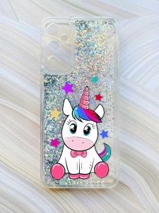 Чохол з плаваючими блискітками на Samsung Galaxy A14 5G Срібний :: Єдиноріг (принт 102)