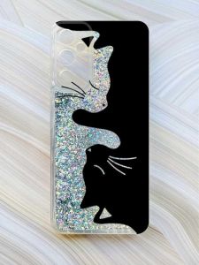 Чохол з плаваючими блискітками на Samsung Galaxy A14 5G Срібний :: Котики (принт 118)